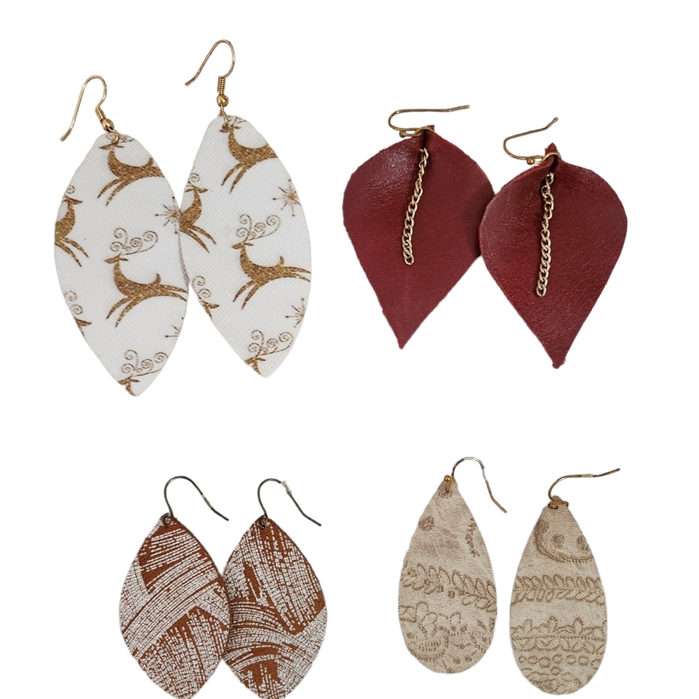 Leather Teardrop Earrings Bundle Christmas Holiday Winter Fall - Picture 1 of 9